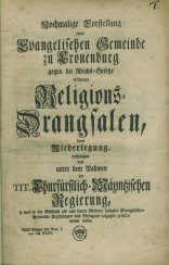 Titelblatt "Nochmalige Vorstellung" gegen religiöse Bedrückung