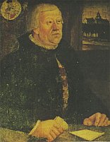 Gemälde von Harmut XII. von Kronberg an einem tisch mit Zettel darauf