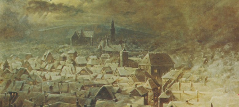 Gemälde von Kronberg bei Nacht im Winter