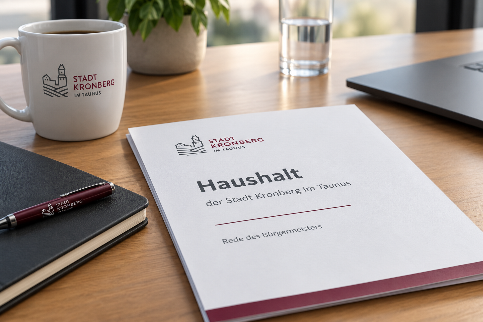 Haushaltsbericht - Rede des Bürgermeisters Haushaltsbericht auf einem Schreibtisch liegend
