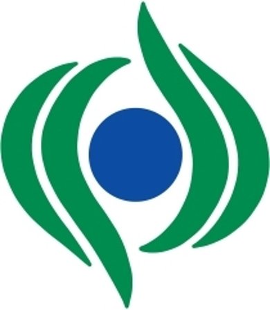Das Logo zeigt einen zentralen blauen Kreis, der von vier geschwungenen, grünen Blattformen symmetrisch umrahmt wird.